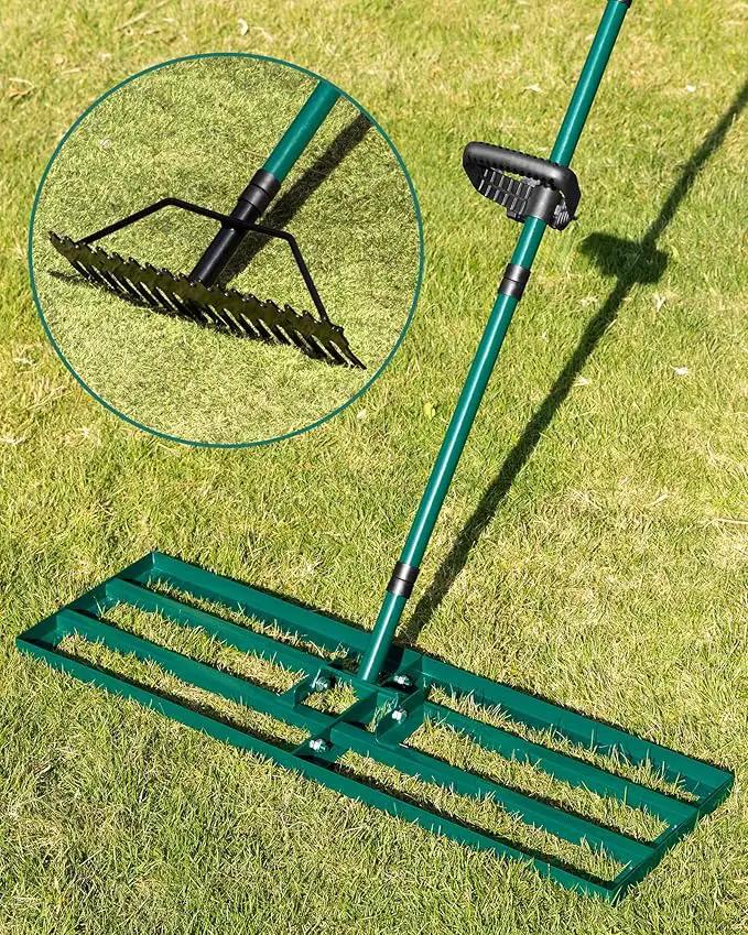 Lawn Leveling Rake 33x10'', Yard Leveling Rake with 78'' Back-Saving Adjustable Handle, Stainless Steel Lawn Leveler Tool with 17'' Tines Head for Garden, Backyard, Farm, Golf Course by GreenHaven Gardens
