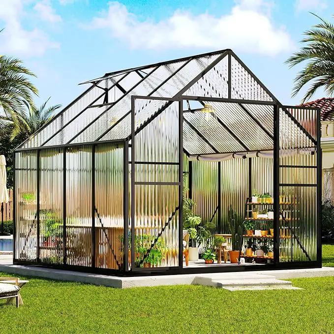 Amerlife 8x8x7 FT Ft Polycarbonate Greenhouse for Outdoors, Walk-in Design with Aluminum Frame, 2 Windows and Swing Door, Heavy-Duty Greenhouse Construction for Garden, Black by GreenHaven Gardens
