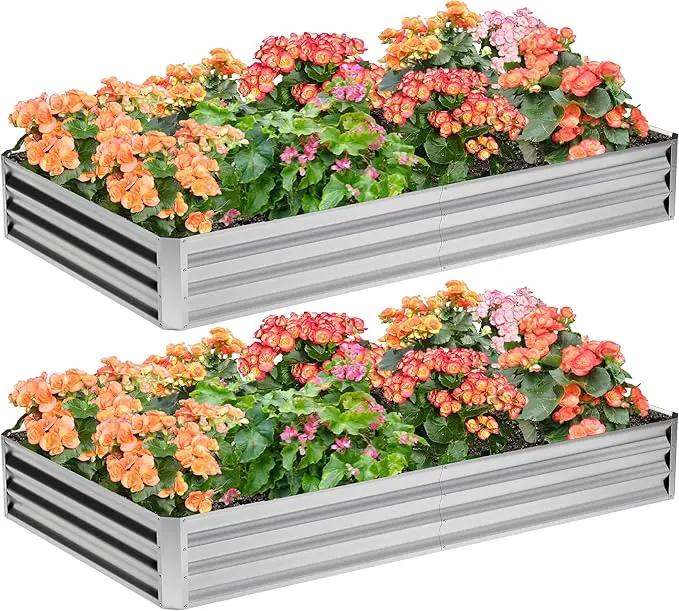 2PCS 8x4x1FT Galvanized Raised Garden Bed,Planter Raised Beds-Metal Garden Box,Large Plant for Outdoor Planting, Vegetables Bed,Flower,Herb-Sliver by GreenHaven Gardens