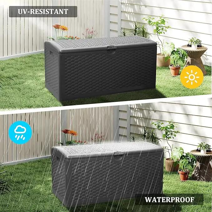 80 Plus Gallon Resin Deck Box, Waterproof Outdoor Storage Bin for Patio, Poolside, and Garden, Lockable & UV-Resistant, Ideal for Small Spaces, Black by GreenHaven Gardens