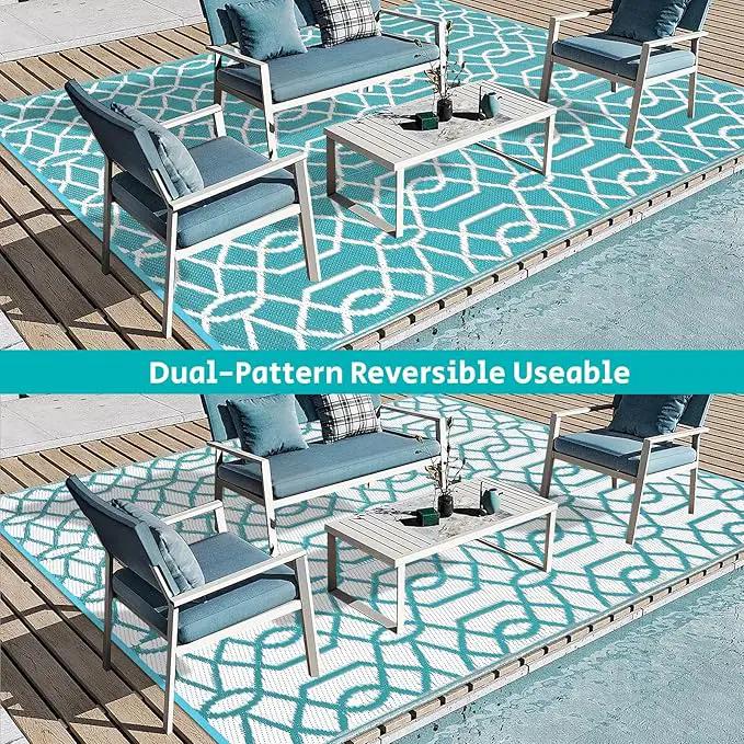 HEBE Outdoor Rug Waterproof 5x8, Reversible Plastic Straw Rug RV Camping Rug, Indoor Outdoor Patio Mat Clearance, Outside Carpet for Porch,Deck,Camper,Balcony,Backyard,Picnic by GreenHaven Gardens