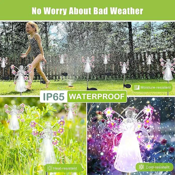 2 Pack Solar Firefly Lights + 2 Pack Iron Winged Angel Light Solar for Yard, Patio, Pathway, Lawn, Walkway, Camping, Pool, Solar Ground Lights Walkway Lights Deck Lights by GreenHaven Gardens