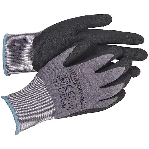 Amazon Basics Micro-Foam Nitrile Coated Work Gloves, Nylon Liner Fiber, Touch Screen, Grey, Size 7/S, 12-Pair by GreenHaven Gardens