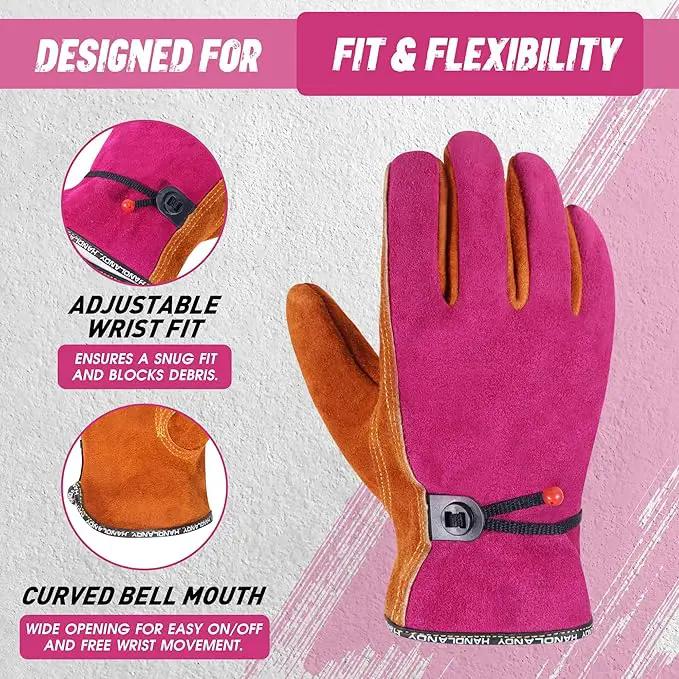 HLDD HANDLANDY Leather Work Gloves for Men & Women, Adjustable Wrist Cowhide Gardening Glove with Reinforced Palm for Driver by GreenHaven Gardens