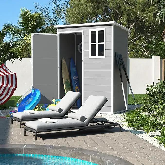 UDPATIO Outdoor Storage Shed 5x3 FT, Plastic Garden Shed for Bike, Garbage Can, Tool, Outside Sheds & Outdoor Resin Shed with Lockable Door for Backyard, Patio, Lawn, Grey & White by GreenHaven Gardens
