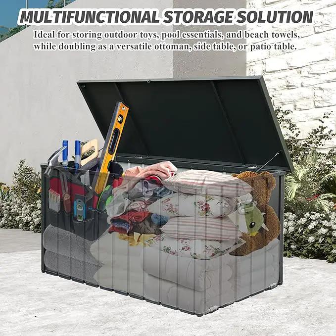 Domi Deck Box 190 Gallon, Waterproof Lockable Steel Outdoor Storage Container for Outside Cushions, Garden Tools and Pools Equipment, Gray by GreenHaven Gardens