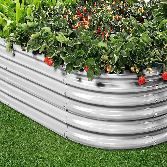 Land Guard 4×2×1.5ft Galvanized Raised Garden Bed Kit, Galvanized Planter Garden Boxes Outdoor, Oval Large Metal Raised Garden Bed for Vegetables……… (Classic Silver by GreenHaven Gardens