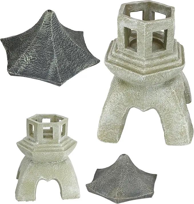 Design Toscano NG999870 Asian Decor Pagoda Lantern Outdoor Statue, Large and Medium, Two-tone stone by GreenHaven Gardens