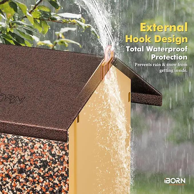 iBorn Bird Feeders for Outdoors,Bird House Feeder with Weatherproof Metal Roof & 8 Drain Holes,Fully Detachable Birdfeeder Design,Easy Clean & Refill,Chew-Proof PC Windows,1.5 Lbs Capacity,Coffee Roof by GreenHaven Gardens
