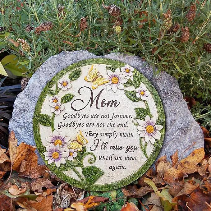 INSPIAMZUE Mom Memorial Stone - Until We Meet Again, Mom Remembrance Gift for Grieving, Sympathy Gift for Loss of Mother, Mom Loss Condolence, Memorial Stone Butterfly Flower TNS2 by GreenHaven Gardens