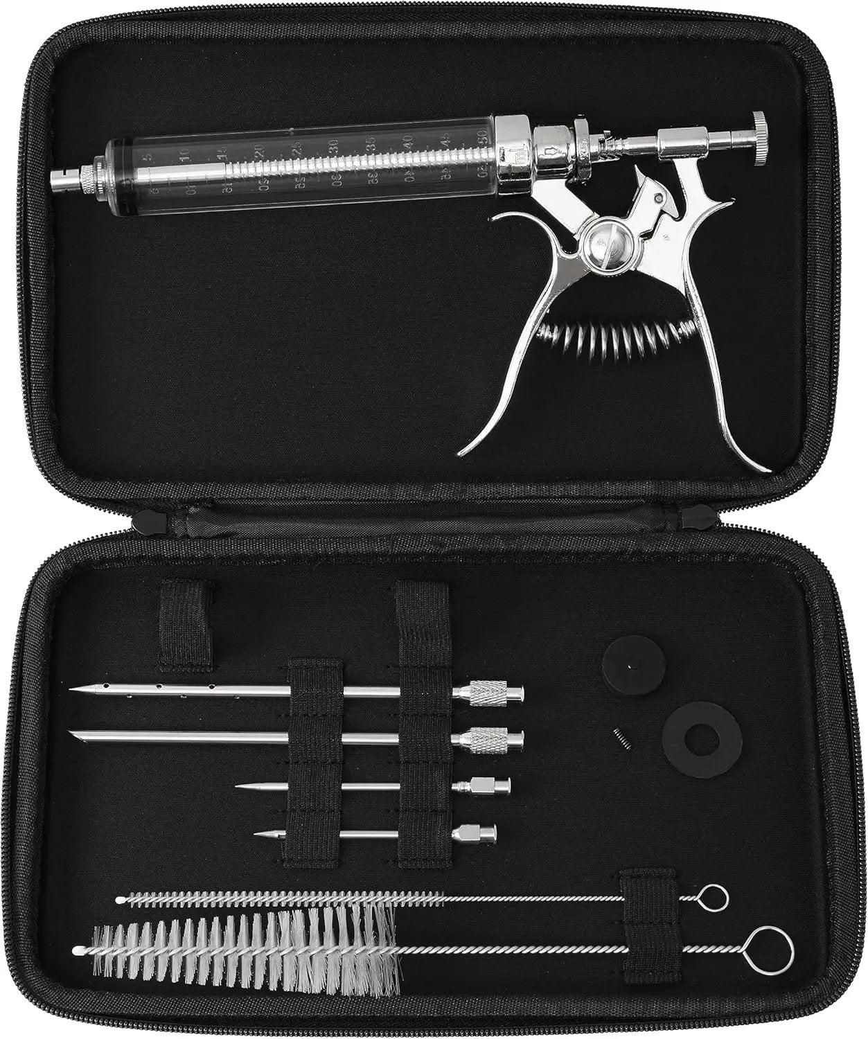 Meat Injector Gun Kit for Smoking & Grilling - Stainless Steel BBQ Meat Turkey Injector with Case, Instruction Book - Professional Brisket Flavor Injector Syringe - Marinade Meat Injector by GreenHaven Gardens