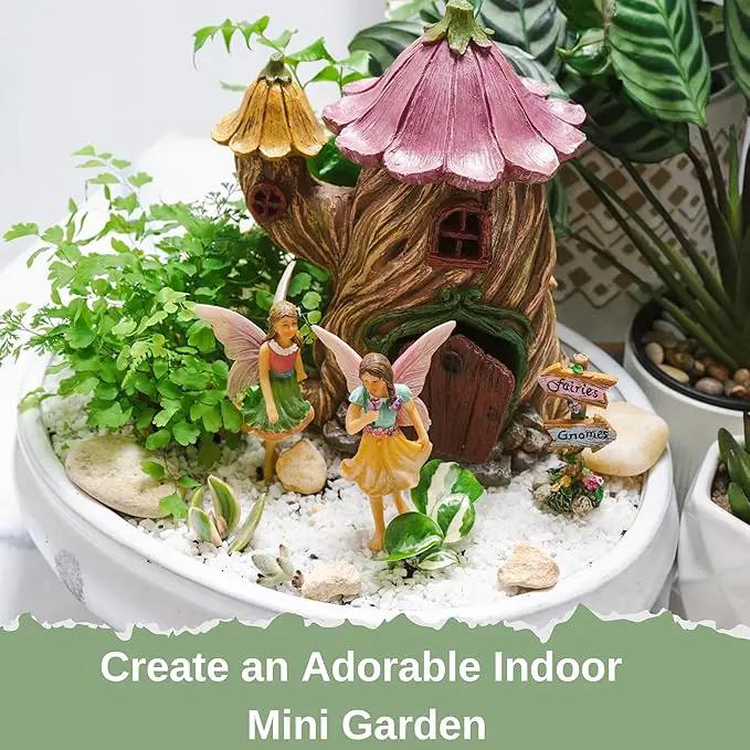 Fairy Garden Houses - Fairy House & Fairy Figures - Fairy Garden Ornaments & Fairies for Fairy Garden - Fairy Houses Kit - 4 Pieces by GreenHaven Gardens