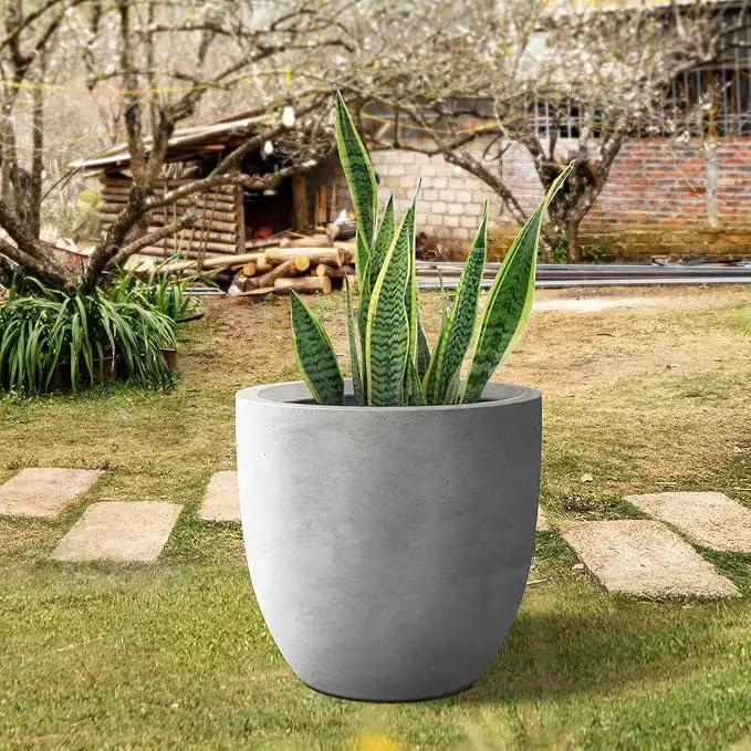 Kante 18 Inch Dia Round Concrete Planter, Indoor Outdoor Large Plant Pot with Drainage Hole and Rubber Plug for Home Patio Garden, Natural Concrete by GreenHaven Gardens