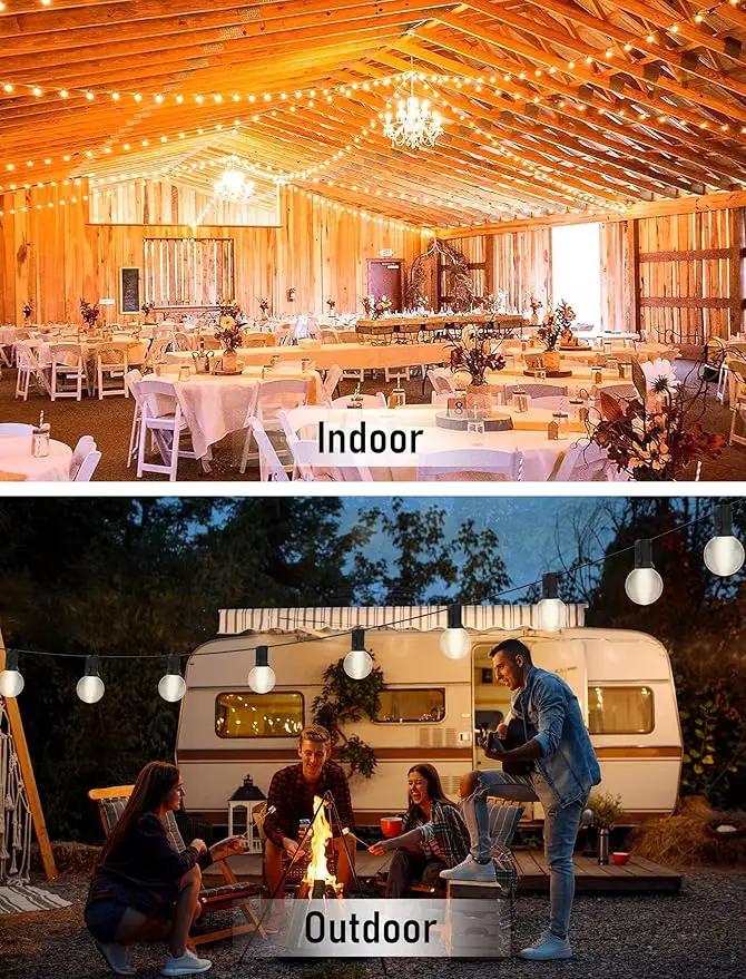 25FT Frosted White Lights G40 Globe Outdoor String Lights Patio Lights with 25 Frosted White Globe Bulbs - Black Wire by GreenHaven Gardens