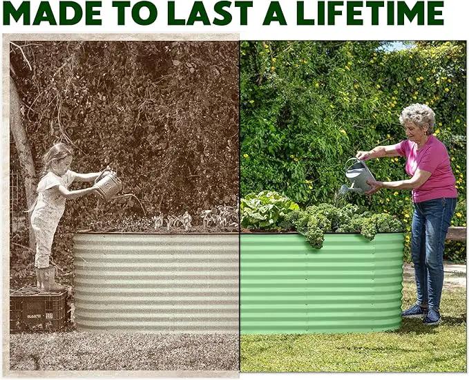 9-in-1 Galvanized Raised Garden Beds Outdoor // 8×2×2.5 ft Modular Planter for Gardening, Vegetables, Flowers // 32" Extra Tall Metal Raised Garden Bed (Light Green) // Patented Design Planter Box by GreenHaven Gardens