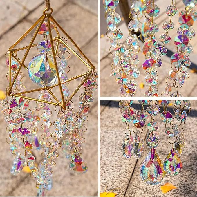 HDCRYSTALGIFTS Crystal Suncatchers for Window Hanging Wind Chime Style Garden Sun Catchers with Crystals Rainbow Maker Indoor Outdoor Decor Handmade Gold Plated by GreenHaven Gardens