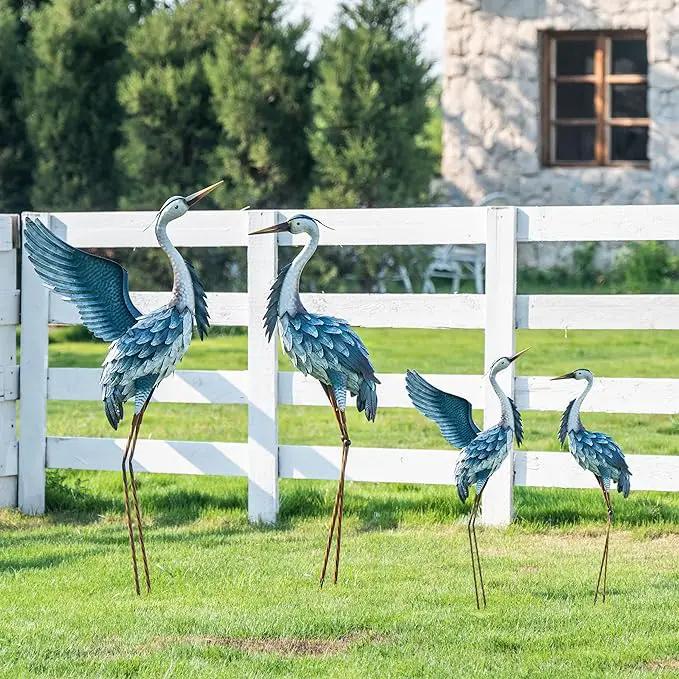 TERESA'S COLLECTIONS Garden Decor Blue Heron Yard Art,22.8-25" Large Metal Cranes Sculptures & Statues Decoy for Outdoor Indoor Decorations, Outside Patio, Pool, Lawn, Set of 2, Spring,Gift for Mom by GreenHaven Gardens