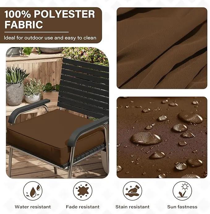 Patio Chair Cushions 24 X 24 X 5 Inch Waterproof Outdoor Seat Cushions for Patio Furniture, Outdoor Sofa Couch Pads with Ties & Handle, Set of 2, Chocolate by GreenHaven Gardens