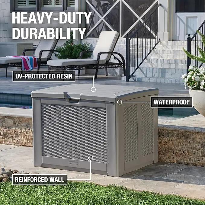 Rubbermaid Medium Resin Outdoor Storage Deck Box (74 Gal) Weather Resistant Gray Deck Organization for Home/Backyard/Pool Chemicals/Toys/Garden Tools/Porch/Patio Cushions by GreenHaven Gardens