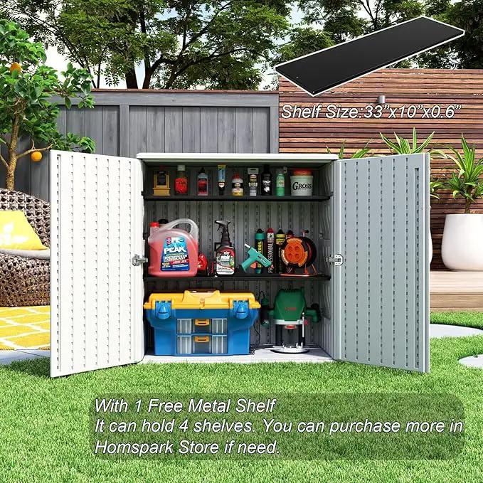 HOMSPARK Indoor/Outdoor Storage Cabinet with Doors and Shelf, 34”x16”x36” HDPE Plastic Storage Box for Patio, Bedroom, Bathroom, Living Room, Balcony, Multi-Purpose for Daily Tools, White by GreenHaven Gardens