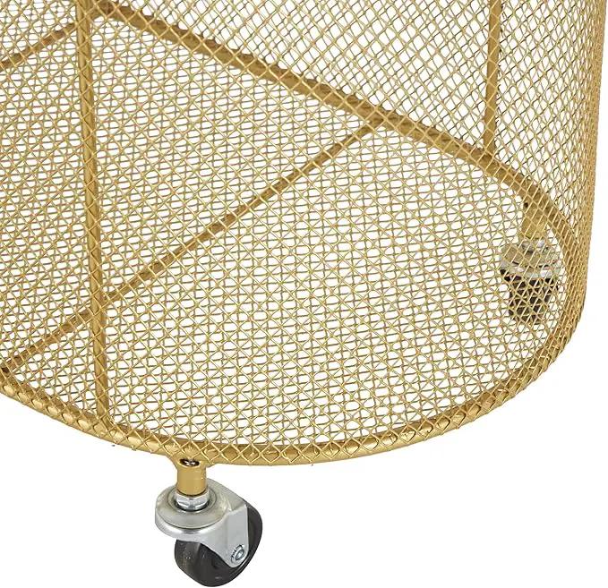 Deco 79 Metal Storage Cart Oval Mesh Wire Rolling Laundry with Ring Handles, 21" x 12" x 21", Gold by GreenHaven Gardens