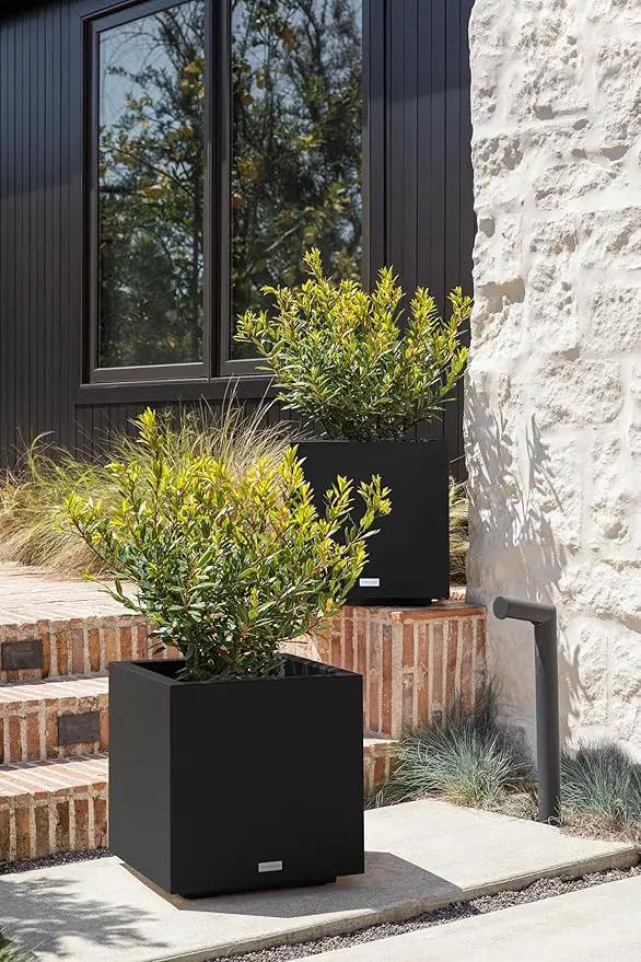 Veradek Block Series Cube Plastic Planter - Large Square Planter for Indoor or Outdoor Patio/Garden | Durable All-Weather Use with Drainage Holes | Modern Décor for Tall Plants, Trees, Flowers by GreenHaven Gardens