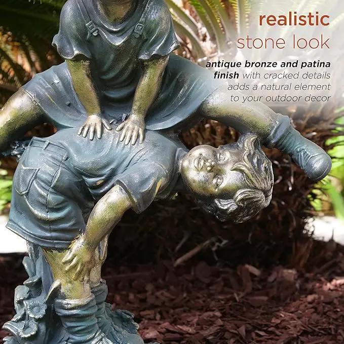 Alpine Corporation 26" Tall Indoor/Outdoor Girl Jumping Over Boy Statue Yard Art Decoration by GreenHaven Gardens