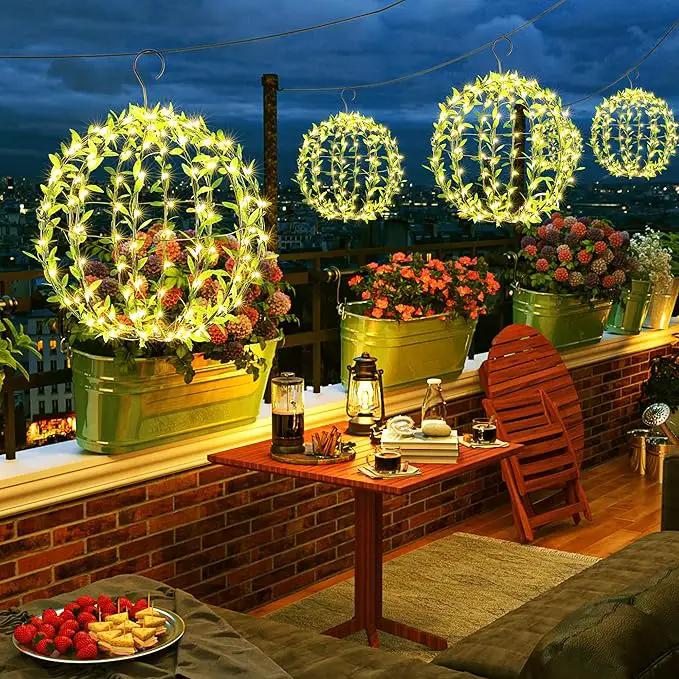 Flacchi Hanging Iron Sphere Lights with Artificial Greenery – 12Inch 120 LED Waterproof Outdoor/Indoor Decor Ball Light with Timer & 8 Modes – 2 Pack for Garden, Christmas, Weddings (Warm White) by GreenHaven Gardens