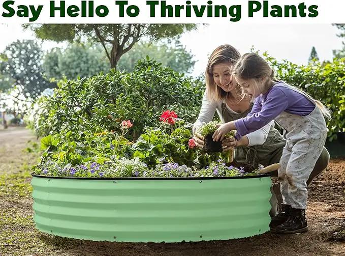 Round Galvanized Raised Garden Bed // 4×4×1 ft (2-Pack) Galvanized Raised Garden Beds Outdoor for Gardening, Vegetables, Flowers // Patented Tool-Free Design Round Planter (Light Green) by GreenHaven Gardens