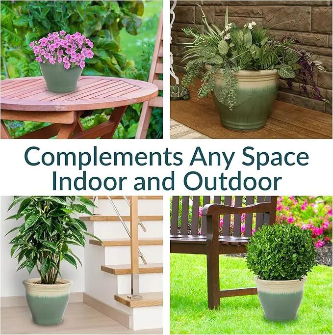Sunnydaze Studio Large Ceramic Plant Pot - Round Outdoor Glazed Ceramic Planter Pot with Drainage - Seafoam - 14.5" by GreenHaven Gardens