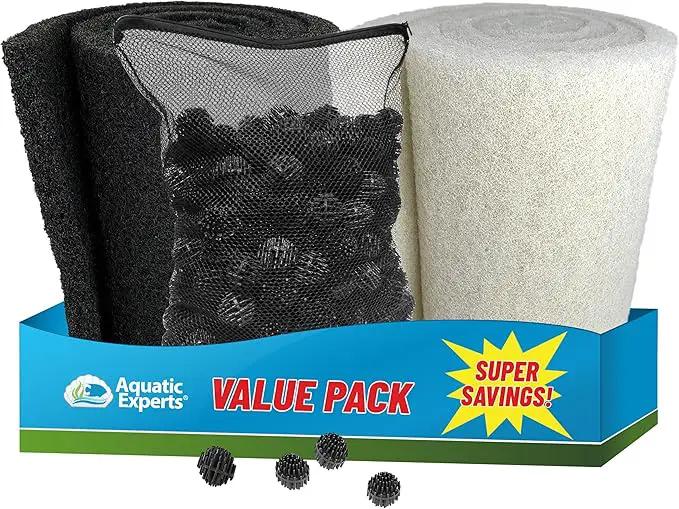 Aquatic Experts Classic Koi Pond Filter Pad FINE - White Bulk Roll Pond Filter Media, Ultra-Durable Pond Filters for Outdoor Ponds, Reusable Fish Pond Filter Material, USA, (Pond Bundle 1) by GreenHaven Gardens