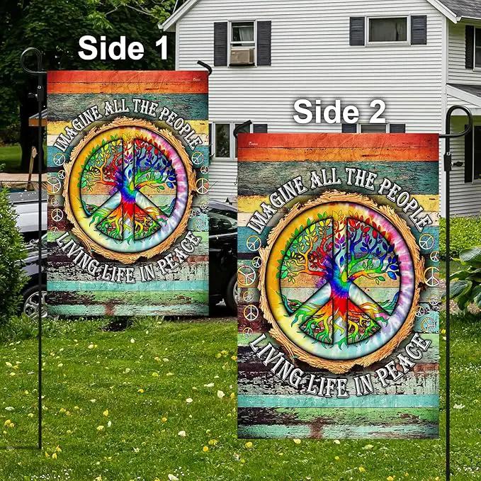 FLAGWIX American Flag, Peace Sign Hippie Flag, Imagine All The People Living Life In Peace - 4th of July Decorations, Garden Flag 12x18 - USA Flags Premium Polyester, Decorative Indoor Outdoor Flag by GreenHaven Gardens