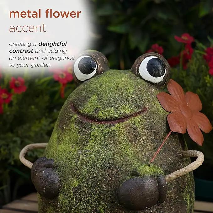 Alpine Corporation MCC834 Indoor/Outdoor Frog with Flower Garden Statue, Playful Frog Statue for Yard, 20" H, Green by GreenHaven Gardens
