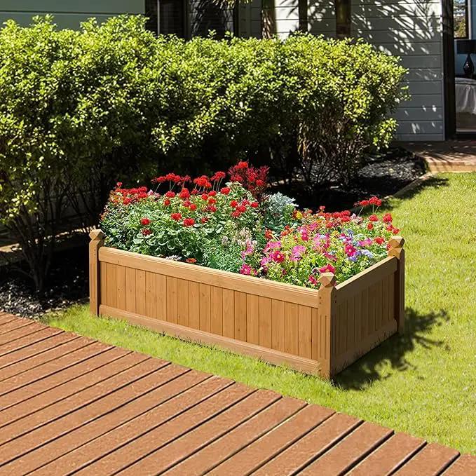 Yaheetech 46″ L × 23.5″ W × 16″ H Wooden Raised Garden Bed, Horticulture Wood Rectangular Garden Planter Outdoor, Raised Planter Box for Yard/Greenhouse/Vegetable/Flower/Herbs, Light Brown, 2pcs by GreenHaven Gardens