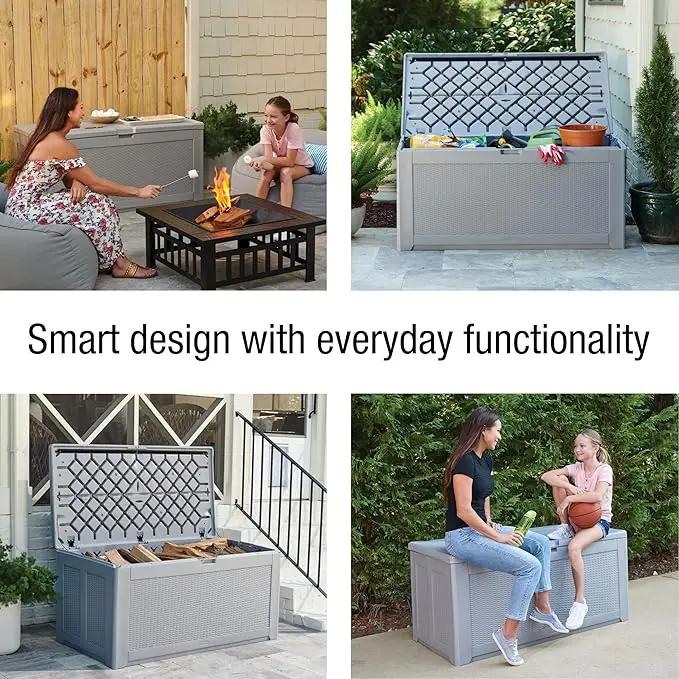 Rubbermaid Extra Large Resin Outdoor Storage Deck Box (134 Gal), Weather Resistant, Gray, Deck Organization for Home/Backyard/Pool Chemicals/Toys/Garden Tools/Porch/Patio Cushions by GreenHaven Gardens
