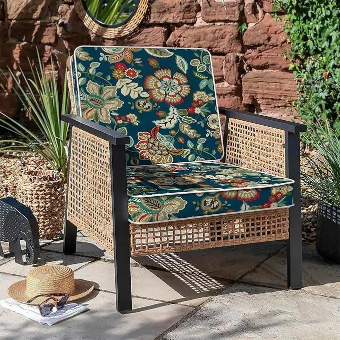 LVTXIII Patio Chair Cushions 22"x22"x3", Water-Repellent Outdoor Seat Cushions for Patio Furniture, Square Chair Pads with Ties for Home Garden Decoration, Set of 2, Peacock Blue by GreenHaven Gardens