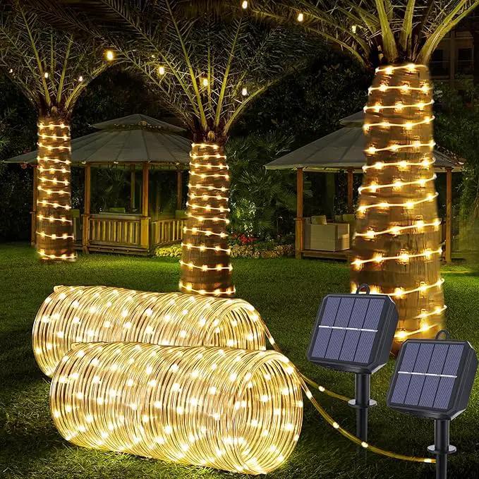 Solar Rope Lights, 2 Packs 66ft 200LED Solar String Lights, 8 Modes Waterproof Solar Powered Outdoor Lights, Flexible Clear Tube Light for Garden, Backyard, Patio, Deck, Pool,Tree Decor - Warm White by GreenHaven Gardens