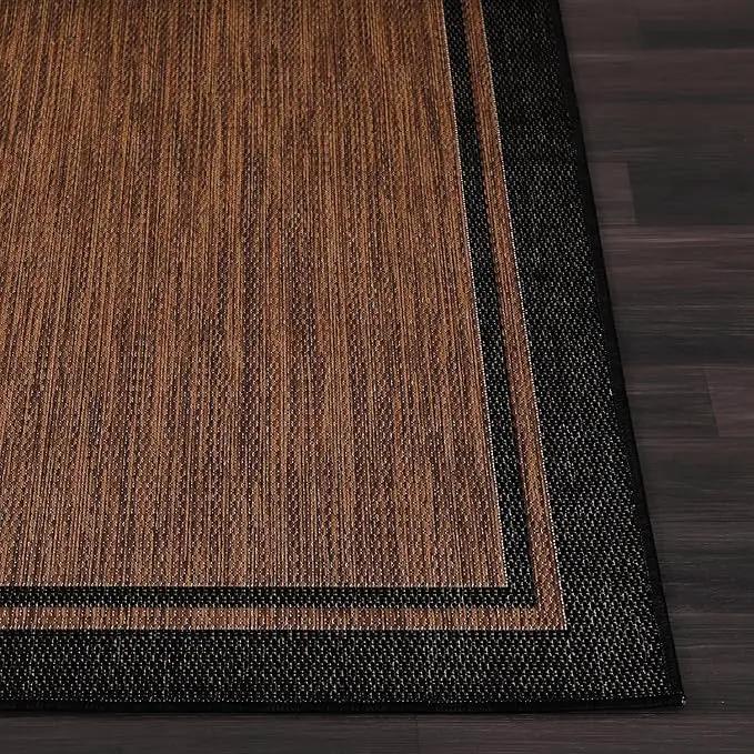 CAMILSON Indoor Outdoor Rug, 6x9 Bordered Nut Brown Black Modern Area Rugs for Indoor and Outdoor Patios, Kitchen and Hallway Mats, Washable Porch Deck Outside Carpet (Bordered Nut Brown Black, 6 x 9) by GreenHaven Gardens