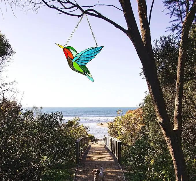 Hummingbird Stained Glass Window Hangings, Birds Stained Glass Decorations,Bird Suncatcher for Window Decor Hummingbird Gifts for Mom,Bird Lovers by GreenHaven Gardens