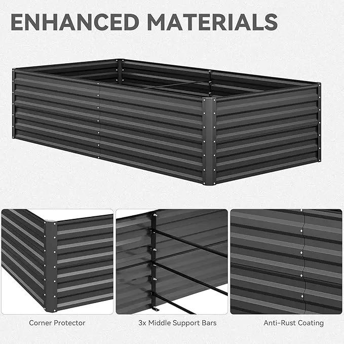 YITAHOME 96x48x24 in Galvanized Raised Garden Bed Kit, Large Metal Planter Box with Gloves, Safety Rubber & Support Rod, Outdoor Flower Bed for Plants Vegetables, Black by GreenHaven Gardens