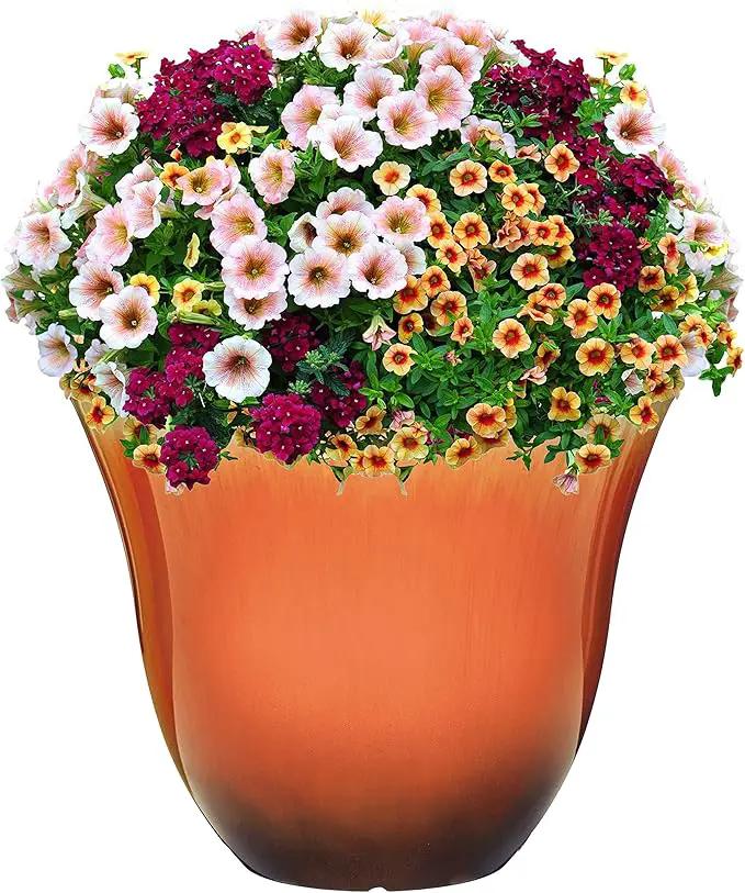 Classic Home and Garden Honeysuckle Resin Flower Pot Planter, Tequila Sunrise, 15" (Pack of 2) by GreenHaven Gardens