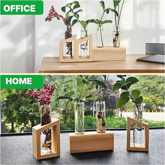 Plant Propagation Station - 3-Piece Wooden Stand with 4 Glass Test Tubes, Terrarium Vases for Plants, Hydroponic Propagation Planter for Home office Decor, Plant Lover Gift. by GreenHaven Gardens