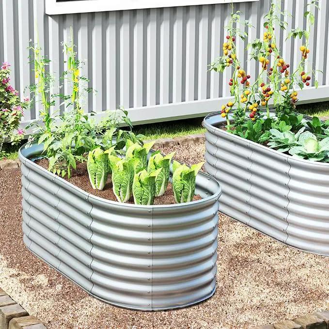 Giantex 5x3x2ft Raised Garden Bed, Large Metal Elevated Oval Planter Bed, 193 Gallon Capacity, Outdoor Planting Garden Box for Vegetable Flower Herb Grow (Grey) by GreenHaven Gardens