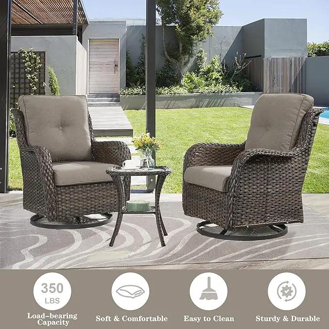 5 Pieces Patio Furniture Sets Wicker Outdoor Furniture, Rattan Patio Swivel Glider Chairs with 2 Ottoman and Glass Side Table by GreenHaven Gardens