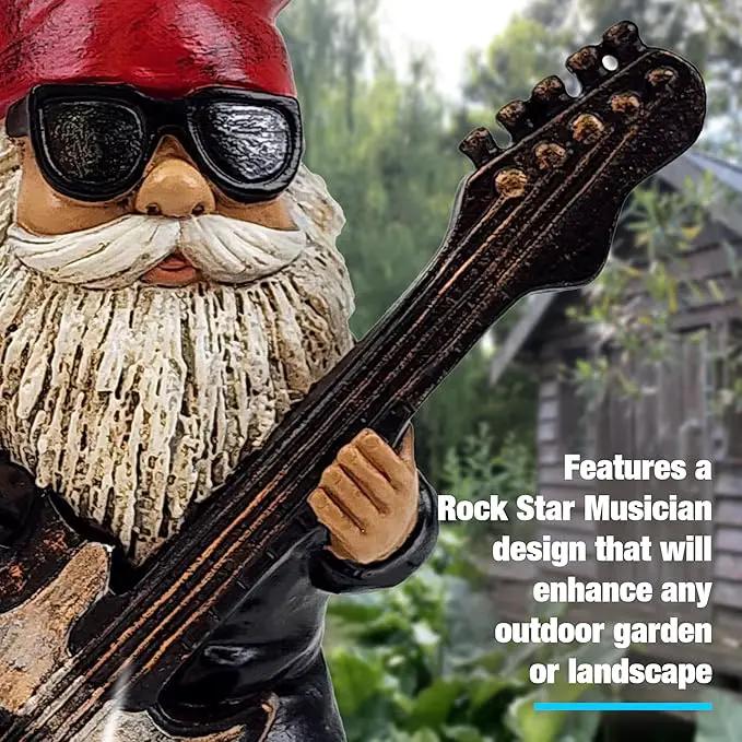 Better Office Products Garden Gnome Statue, 8" Height, Handcrafted Waterproof, UV-Resistant Polyresin Lawn Patio Porch Ornament Decoration (Rock Star with Solar Light) by GreenHaven Gardens
