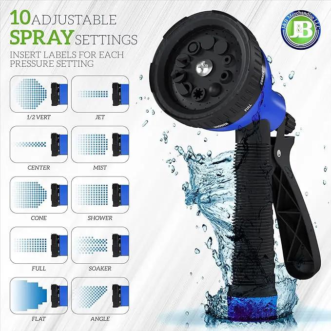 J&B XpandaHose 100ft Expandable Garden Hose with Holder - Heavy Duty Superior Strength 3750D - 4 -Layer Latex Core - Extra Strong Brass Connectors and 10 Spray Nozzle w/Storage Bag (Blue 100) by GreenHaven Gardens