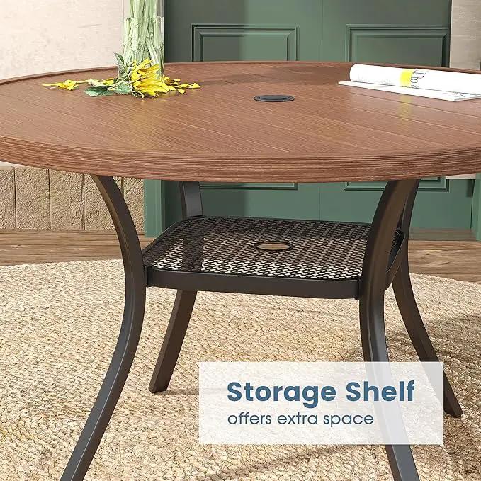 DIFY 48" Round Patio Dining Table for 6, All Weather Round Outdoor Metal Dining Table with 1.57" Umbrella Hole, Perfect for Backyard Lawn Garden, Walnut by GreenHaven Gardens
