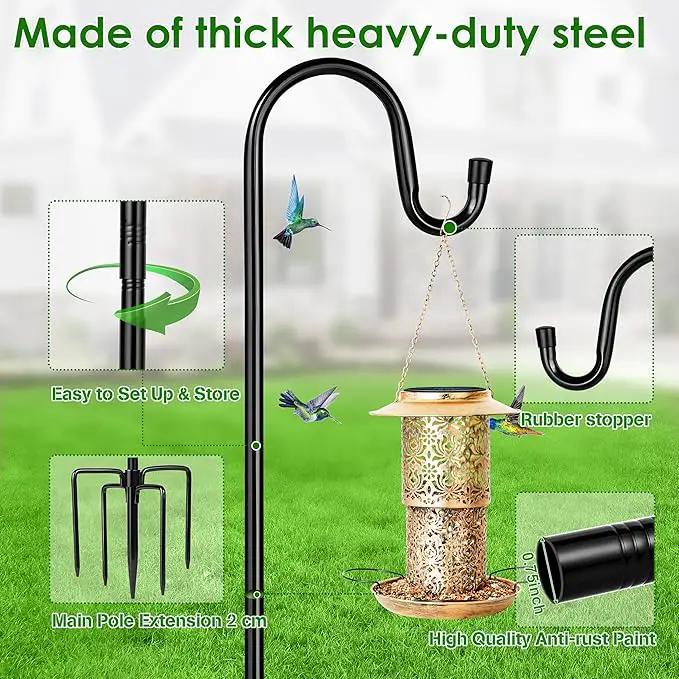 XDW-GIFTS Bird Feeder Pole for Outdoor, 2-Pack 92 Inch Shepherds Hooks Heavy Duty Garden Pole for Hanging Plant Basket, Solar Light Lanterns, Garden Plant Hanger Stands with 5 Base Prongs by GreenHaven Gardens
