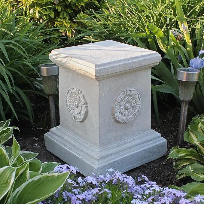 Design Toscano English Rosette Indoor/Outdoor Sculptural Garden Plinth Base Statue Riser, Large 13 Inch Tall, Cast Stone Resin, Antique Stone Finish by GreenHaven Gardens