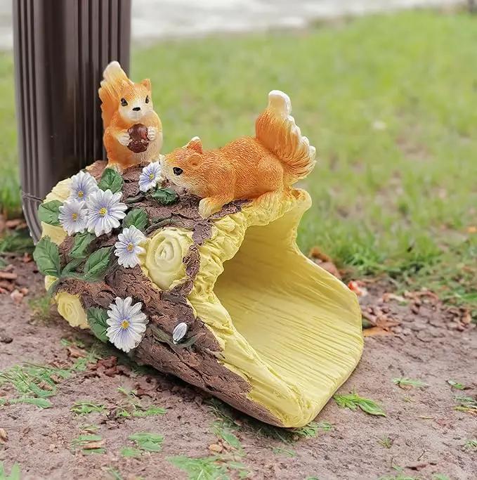 Squirrel Statues Gutter Downspout Extension Statues Garden Decoration,Resin Statue Outdoor Decor,Animal Downspout Diverter,Decorative Gutter Extension,3"×4" Downspout Extender Diverter Splash Block by GreenHaven Gardens
